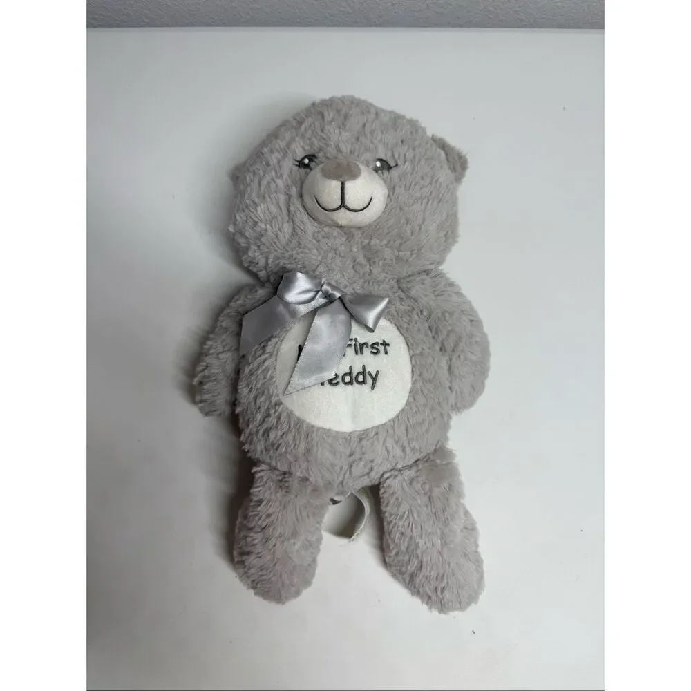 KellyToy My First Teddy Bear Plush Gray Rattle Teddy Bear Lovey 13”